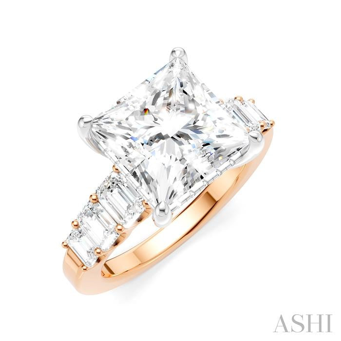 1 1/4 Ctw Princess Shape Emerald and Round Cut Diamond Semi-Mount Engagement Ring in 14K Rose and White Gold