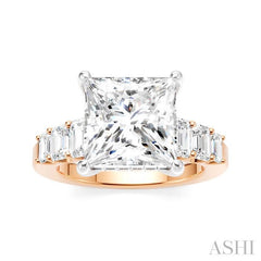 1 1/4 Ctw Princess Shape Emerald and Round Cut Diamond Semi-Mount Engagement Ring in 14K Rose and White Gold