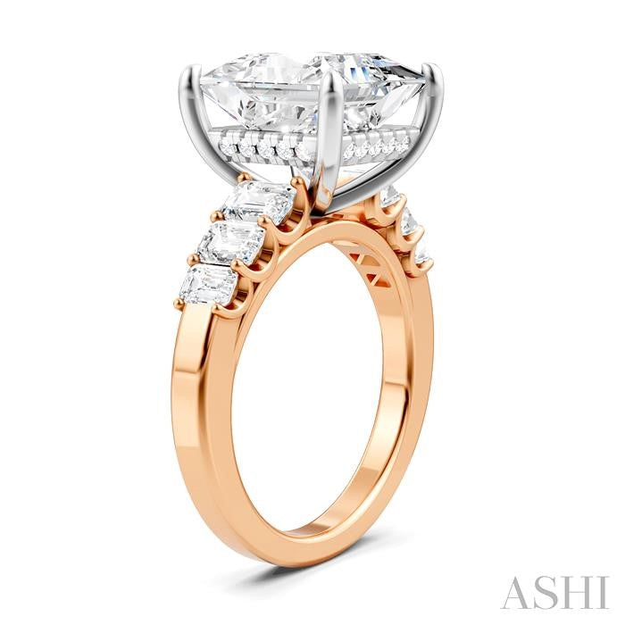 1 1/4 Ctw Princess Shape Emerald and Round Cut Diamond Semi-Mount Engagement Ring in 14K Rose and White Gold