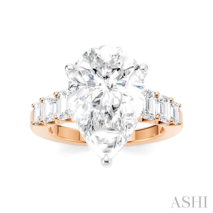1 1/4 Ctw Pear Shape Emerald and Round Cut Diamond Semi-Mount Engagement Ring in 14K Rose and White Gold