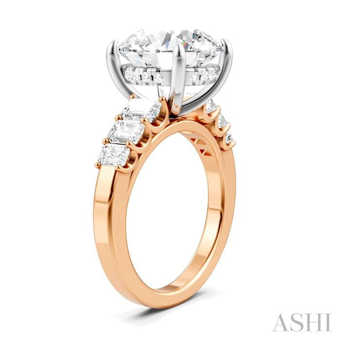 1 1/4 Ctw Round Shape Emerald and Round Cut Diamond Semi-Mount Engagement Ring in 14K Rose and White Gold