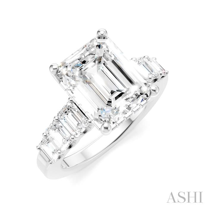 1 1/4 Ctw Emerald Shape Emerald and Round Cut Diamond Semi-Mount Engagement Ring in 14K White Gold