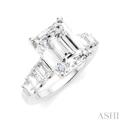 1 1/4 Ctw Emerald Shape Emerald and Round Cut Diamond Semi-Mount Engagement Ring in 14K White Gold