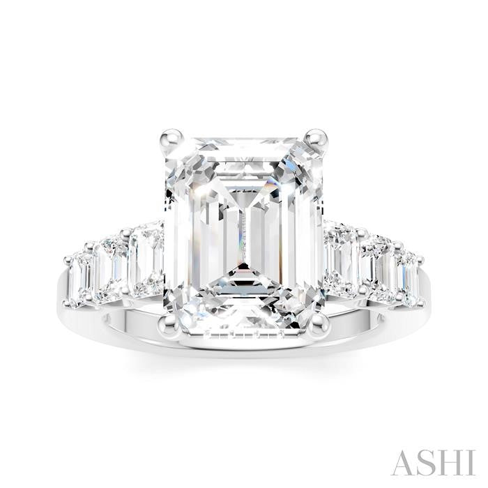 1 1/4 Ctw Emerald Shape Emerald and Round Cut Diamond Semi-Mount Engagement Ring in 14K White Gold