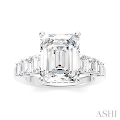 1 1/4 Ctw Emerald Shape Emerald and Round Cut Diamond Semi-Mount Engagement Ring in 14K White Gold