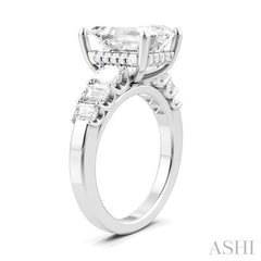 1 1/4 Ctw Emerald Shape Emerald and Round Cut Diamond Semi-Mount Engagement Ring in 14K White Gold