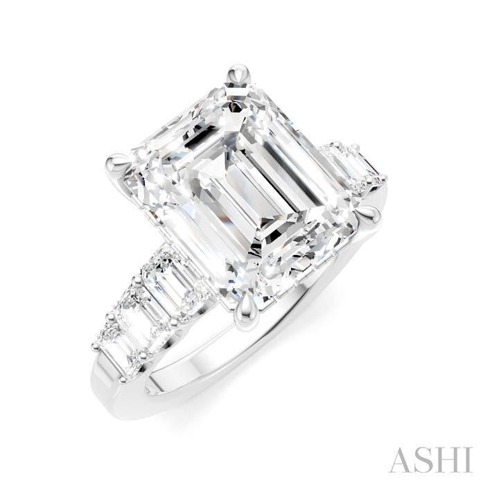 1 1/4 Ctw Emerald Shape Emerald and Round Cut Diamond Semi-Mount Engagement Ring in 14K White Gold