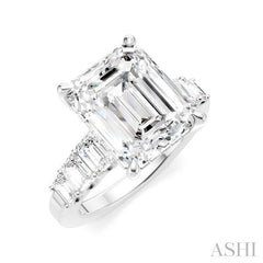1 1/4 Ctw Emerald Shape Emerald and Round Cut Diamond Semi-Mount Engagement Ring in 14K White Gold