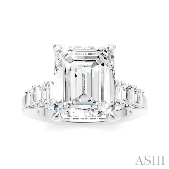 1 1/4 Ctw Emerald Shape Emerald and Round Cut Diamond Semi-Mount Engagement Ring in 14K White Gold