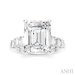 1 1/4 Ctw Emerald Shape Emerald and Round Cut Diamond Semi-Mount Engagement Ring in 14K White Gold
