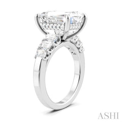 1 1/4 Ctw Emerald Shape Emerald and Round Cut Diamond Semi-Mount Engagement Ring in 14K White Gold
