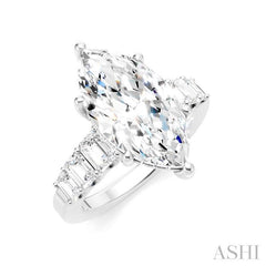 1 1/4 Ctw Marquise Shape Emerald and Round Cut Diamond Semi-Mount Engagement Ring in 14K White Gold