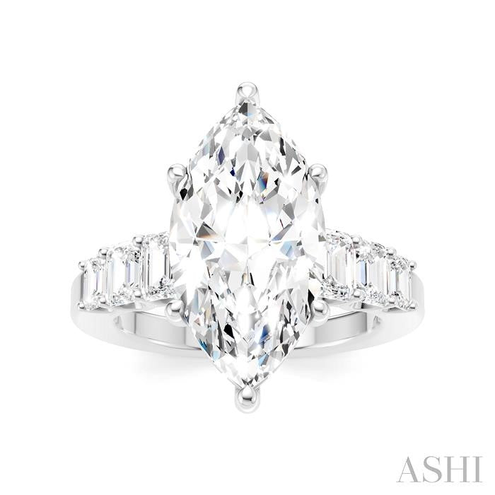1 1/4 Ctw Marquise Shape Emerald and Round Cut Diamond Semi-Mount Engagement Ring in 14K White Gold
