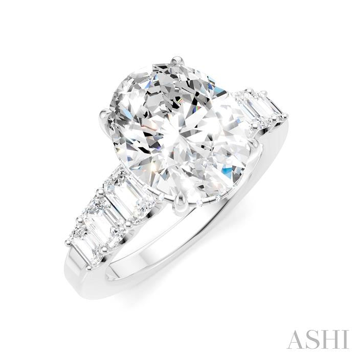 1 1/4 Ctw Oval Shape Emerald and Round Cut Diamond Semi-Mount Engagement Ring in 14K White Gold