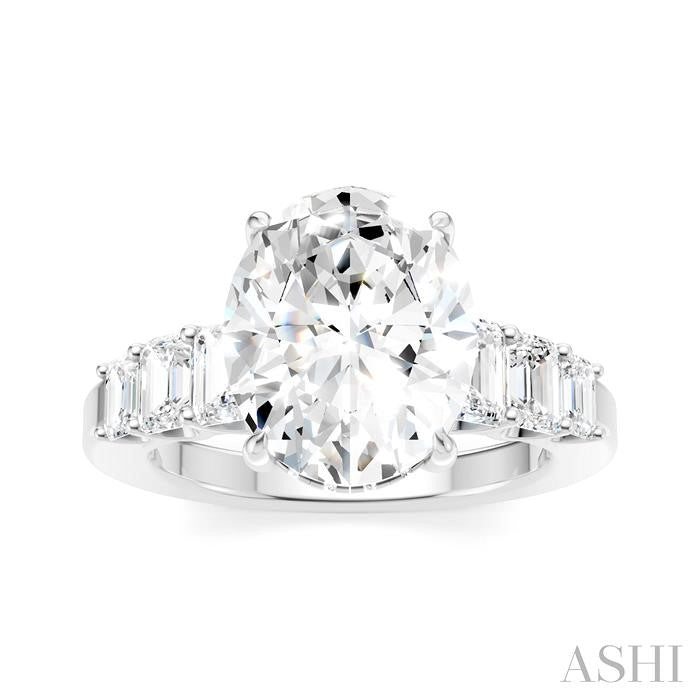 1 1/4 Ctw Oval Shape Emerald and Round Cut Diamond Semi-Mount Engagement Ring in 14K White Gold