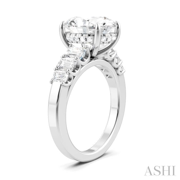 1 1/4 Ctw Oval Shape Emerald and Round Cut Diamond Semi-Mount Engagement Ring in 14K White Gold