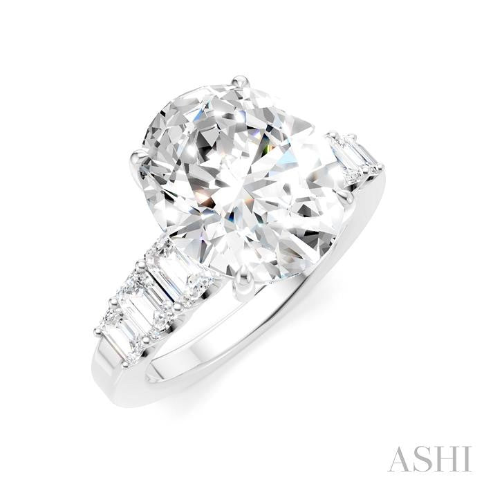 1 1/4 Ctw Oval Shape Emerald and Round Cut Diamond Semi-Mount Engagement Ring in 14K White Gold