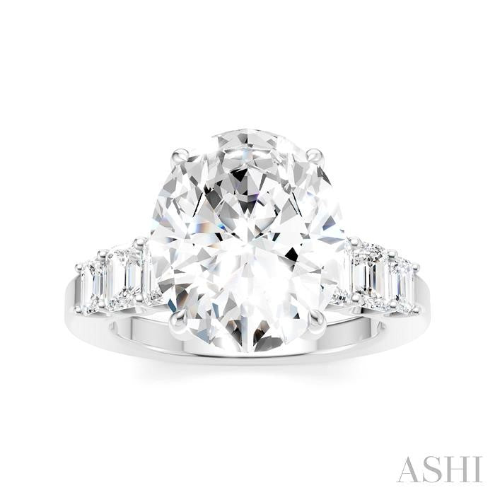 1 1/4 Ctw Oval Shape Emerald and Round Cut Diamond Semi-Mount Engagement Ring in 14K White Gold