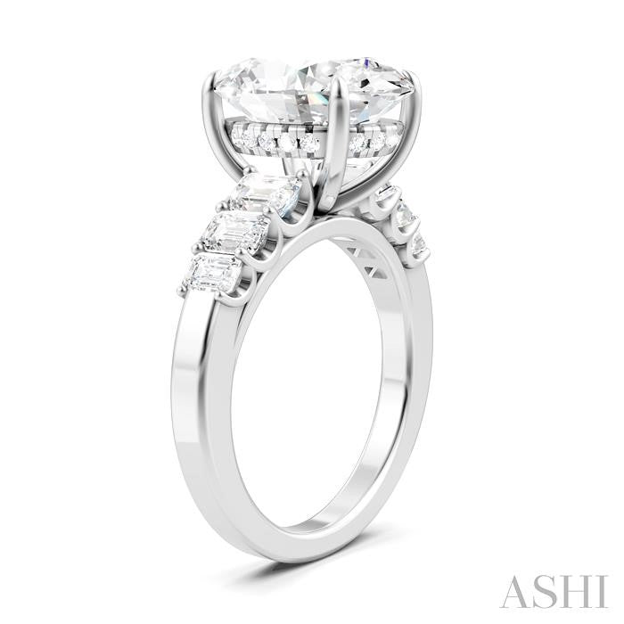1 1/4 Ctw Oval Shape Emerald and Round Cut Diamond Semi-Mount Engagement Ring in 14K White Gold