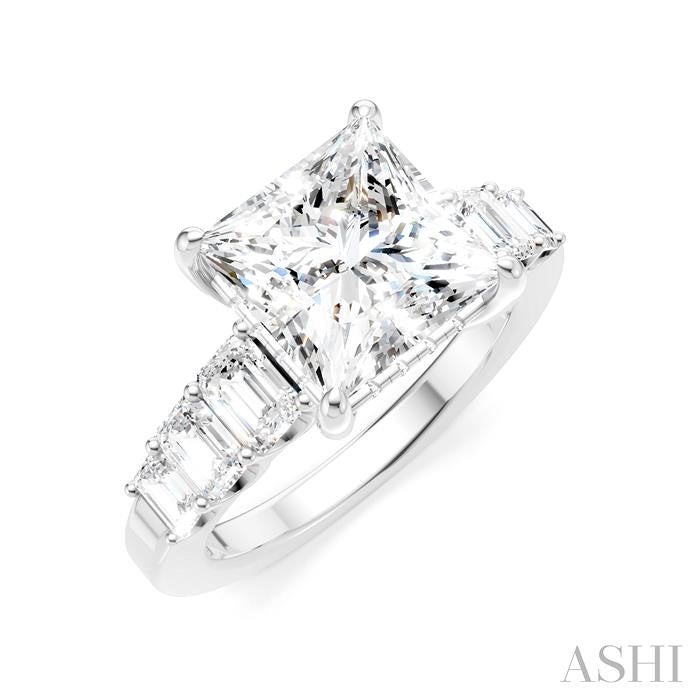 1 1/4 Ctw Princess Shape Emerald and Round Cut Diamond Semi-Mount Engagement Ring in 14K White Gold