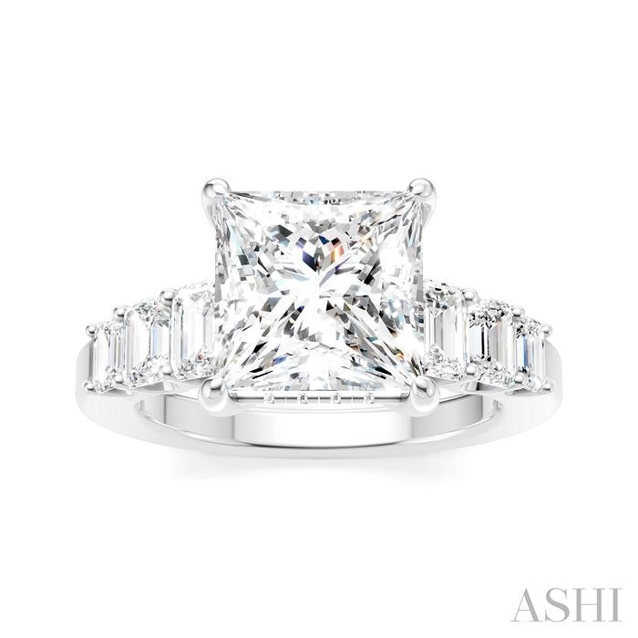 1 1/4 Ctw Princess Shape Emerald and Round Cut Diamond Semi-Mount Engagement Ring in 14K White Gold