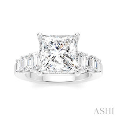 1 1/4 Ctw Princess Shape Emerald and Round Cut Diamond Semi-Mount Engagement Ring in 14K White Gold