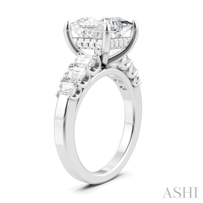 1 1/4 Ctw Princess Shape Emerald and Round Cut Diamond Semi-Mount Engagement Ring in 14K White Gold