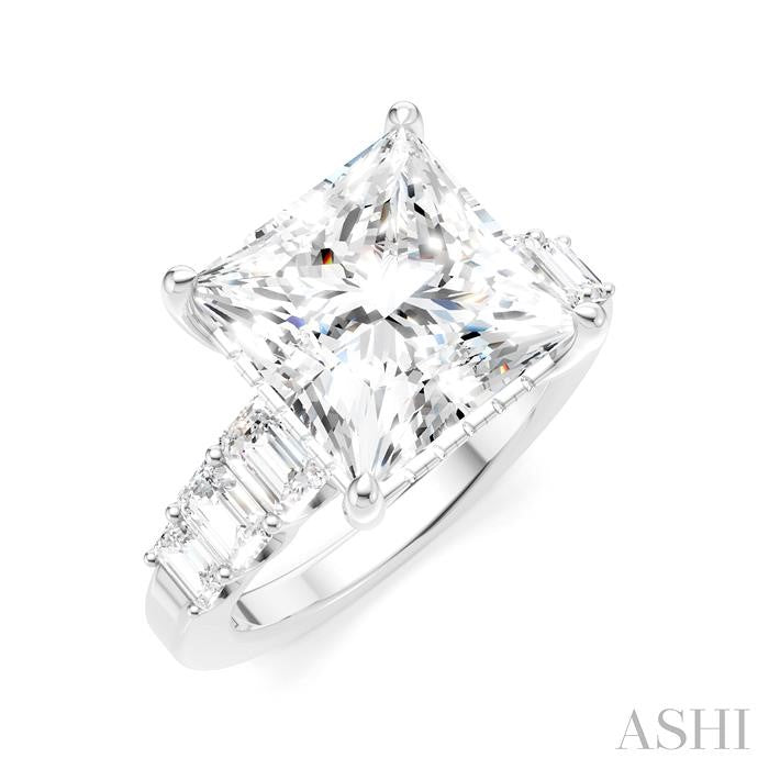 1 1/4 Ctw Princess Shape Emerald and Round Cut Diamond Semi-Mount Engagement Ring in 14K White Gold