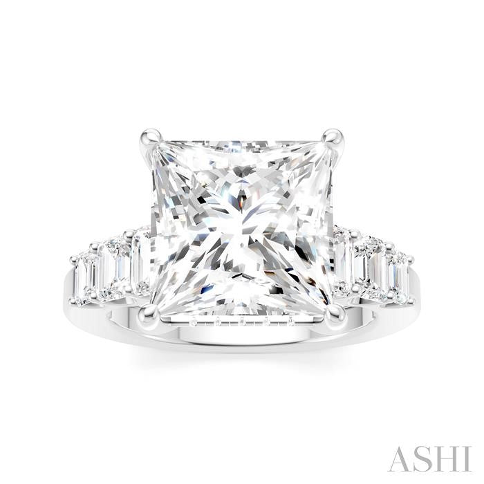 1 1/4 Ctw Princess Shape Emerald and Round Cut Diamond Semi-Mount Engagement Ring in 14K White Gold