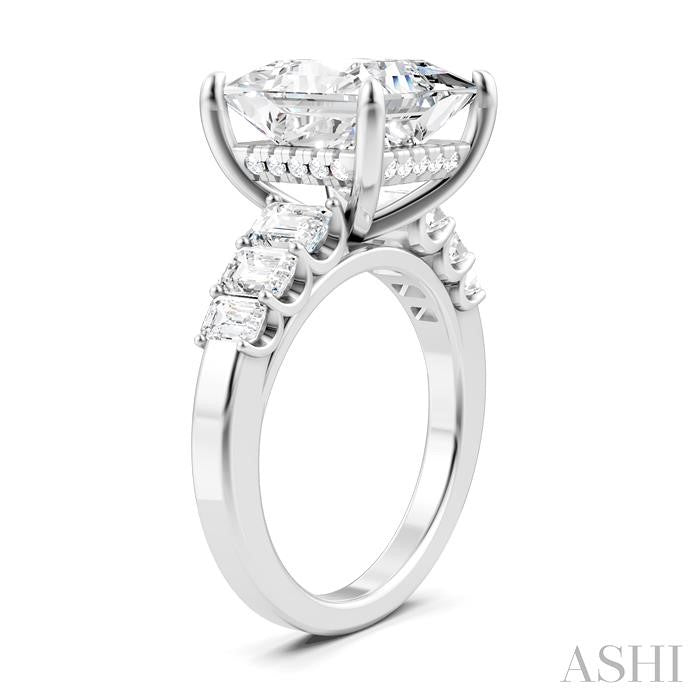 1 1/4 Ctw Princess Shape Emerald and Round Cut Diamond Semi-Mount Engagement Ring in 14K White Gold
