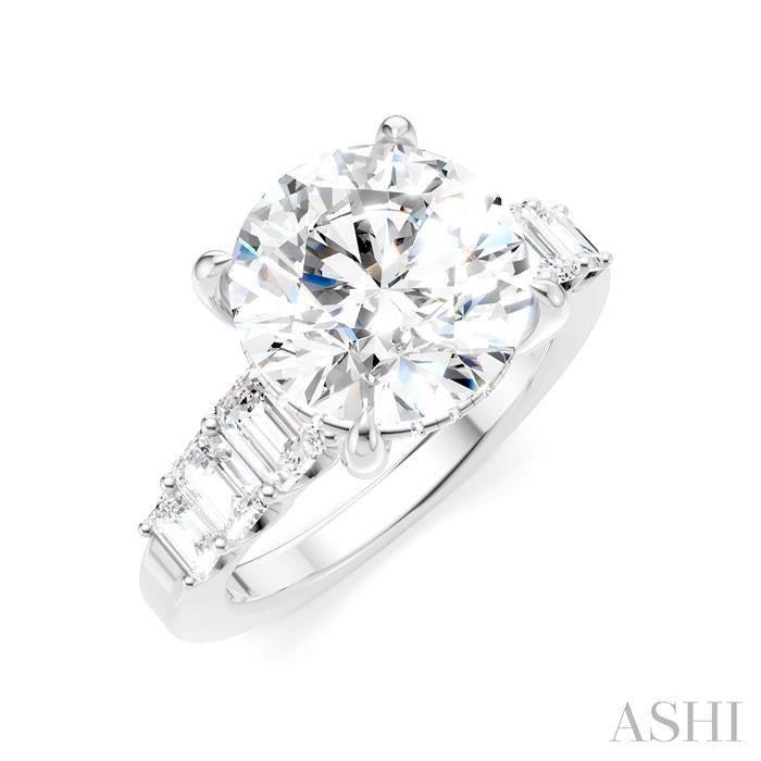 1 1/4 Ctw Round Shape Emerald and Round Cut Diamond Semi-Mount Engagement Ring in 14K White Gold