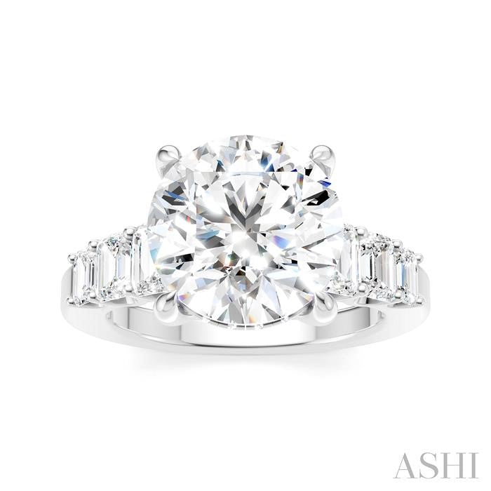 1 1/4 Ctw Round Shape Emerald and Round Cut Diamond Semi-Mount Engagement Ring in 14K White Gold