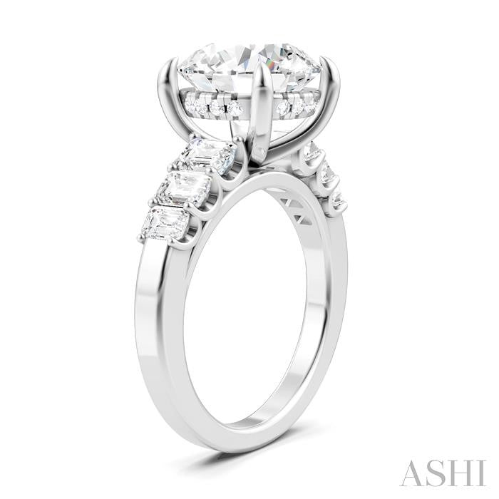 1 1/4 Ctw Round Shape Emerald and Round Cut Diamond Semi-Mount Engagement Ring in 14K White Gold