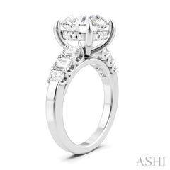 1 1/4 Ctw Round Shape Emerald and Round Cut Diamond Semi-Mount Engagement Ring in 14K White Gold