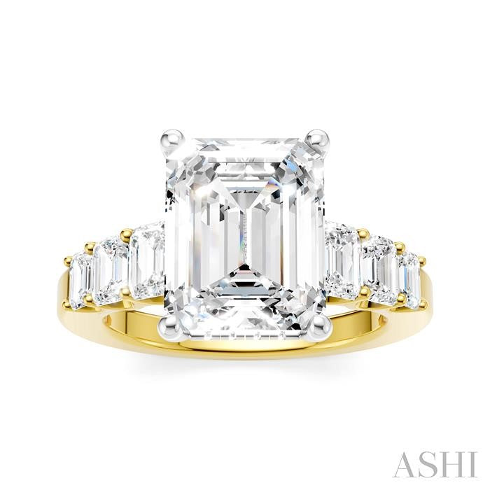 1 1/4 Ctw Emerald Shape Emerald and Round Cut Diamond Semi-Mount Engagement Ring in 14K Yellow and White Gold