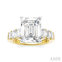1 1/4 Ctw Emerald Shape Emerald and Round Cut Diamond Semi-Mount Engagement Ring in 14K Yellow and White Gold