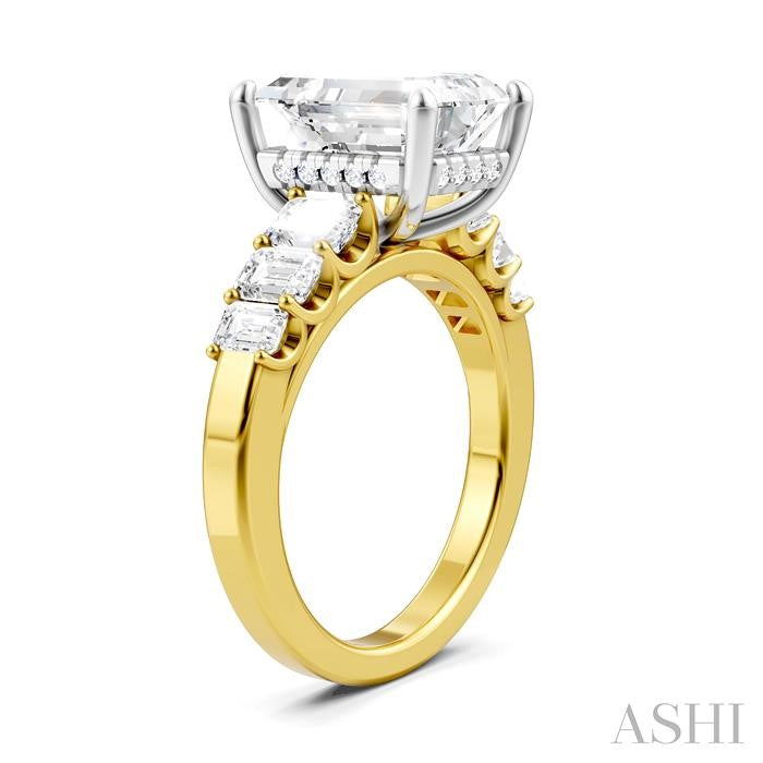 1 1/4 Ctw Emerald Shape Emerald and Round Cut Diamond Semi-Mount Engagement Ring in 14K Yellow and White Gold