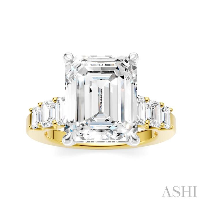 1 1/4 Ctw Emerald Shape Emerald and Round Cut Diamond Semi-Mount Engagement Ring in 14K Yellow and White Gold