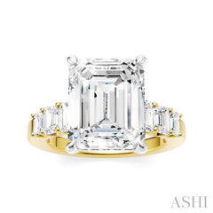 1 1/4 Ctw Emerald Shape Emerald and Round Cut Diamond Semi-Mount Engagement Ring in 14K Yellow and White Gold
