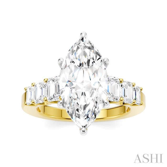 1 1/5 Ctw Marquise Shape Emerald and Round Cut Diamond Semi-Mount Engagement Ring in 14K Yellow and White Gold