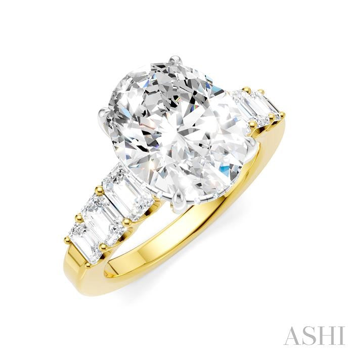 1 1/4 Ctw Oval Shape Emerald and Round Cut Diamond Semi-Mount Engagement Ring in 14K Yellow and White Gold