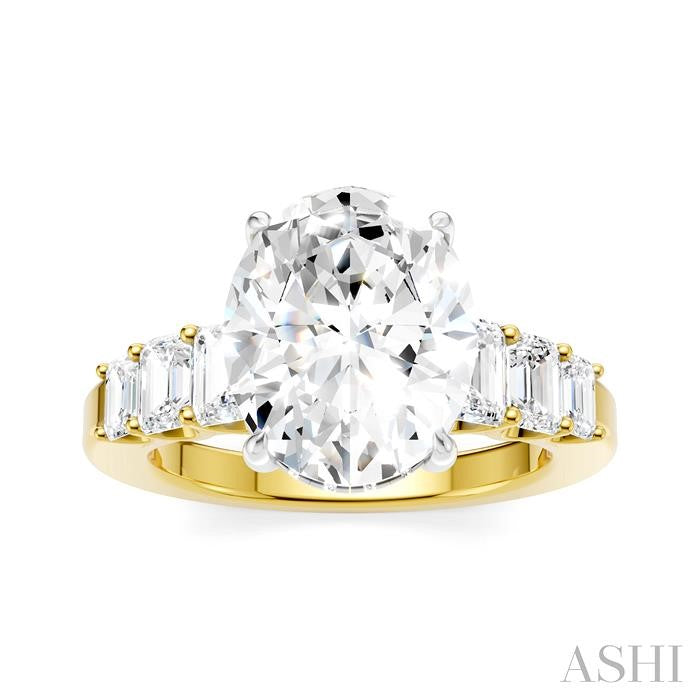 1 1/4 Ctw Oval Shape Emerald and Round Cut Diamond Semi-Mount Engagement Ring in 14K Yellow and White Gold
