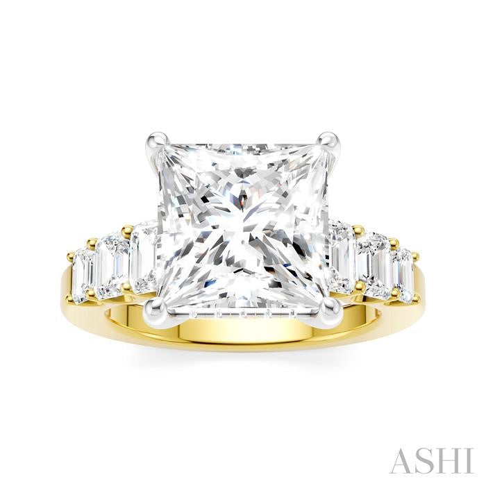 1 1/4 Ctw Princess Shape Emerald and Round Cut Diamond Semi-Mount Engagement Ring in 14K Yellow and White Gold