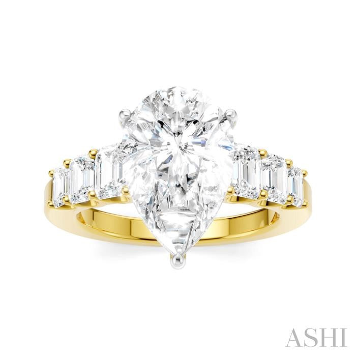 1 1/4 Ctw Pear Shape Emerald and Round Cut Diamond Semi-Mount Engagement Ring in 14K Yellow and White Gold