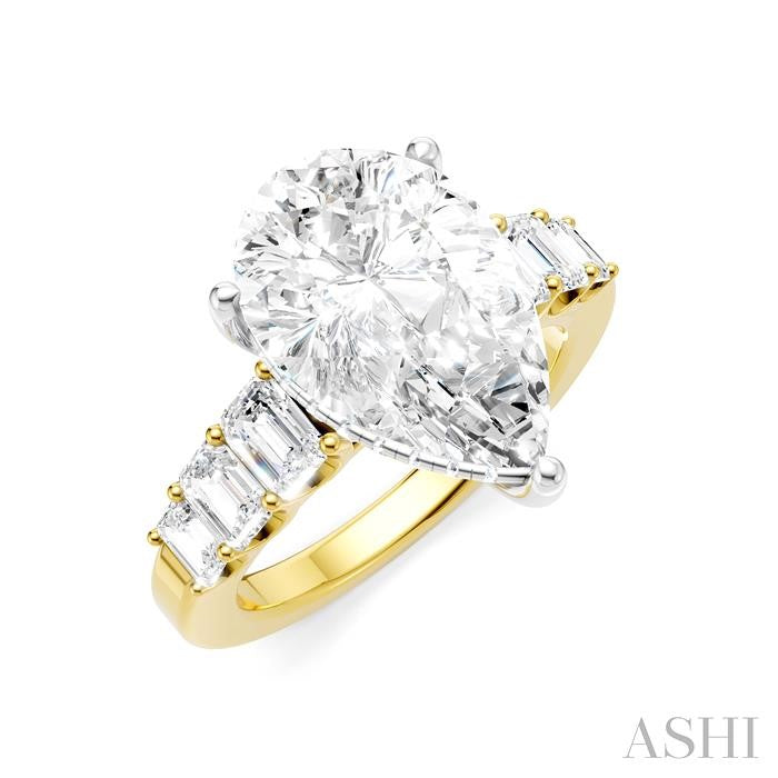 1 1/4 Ctw Pear Shape Emerald and Round Cut Diamond Semi-Mount Engagement Ring in 14K Yellow and White Gold
