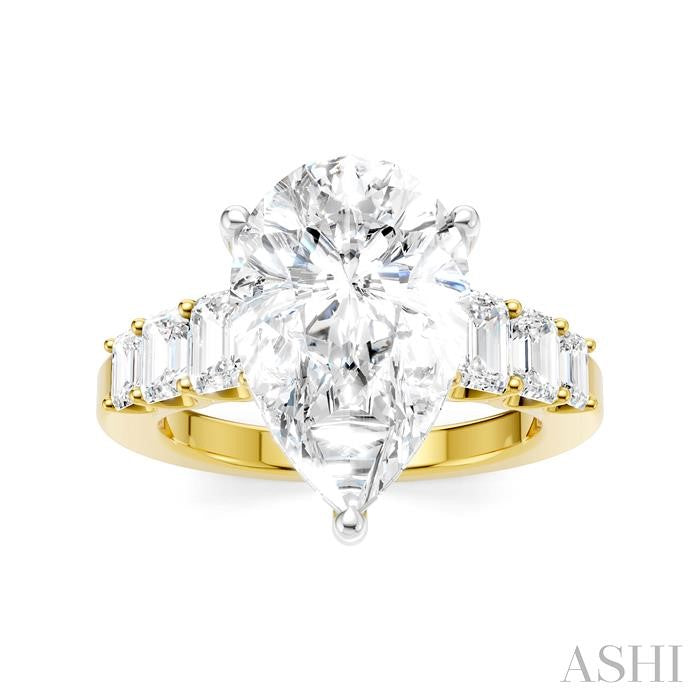 1 1/4 Ctw Pear Shape Emerald and Round Cut Diamond Semi-Mount Engagement Ring in 14K Yellow and White Gold
