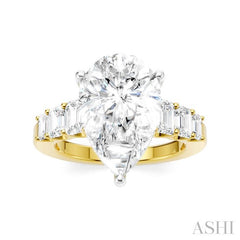 1 1/4 Ctw Pear Shape Emerald and Round Cut Diamond Semi-Mount Engagement Ring in 14K Yellow and White Gold