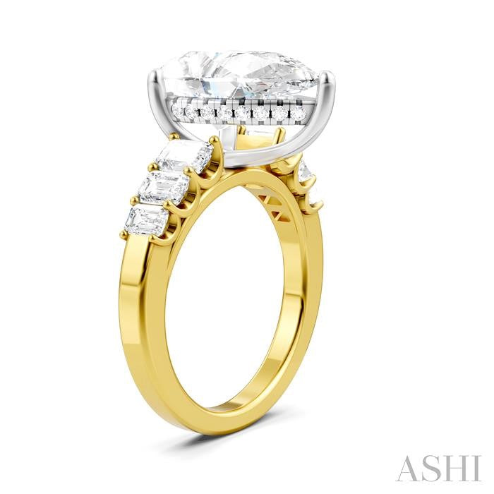 1 1/4 Ctw Pear Shape Emerald and Round Cut Diamond Semi-Mount Engagement Ring in 14K Yellow and White Gold