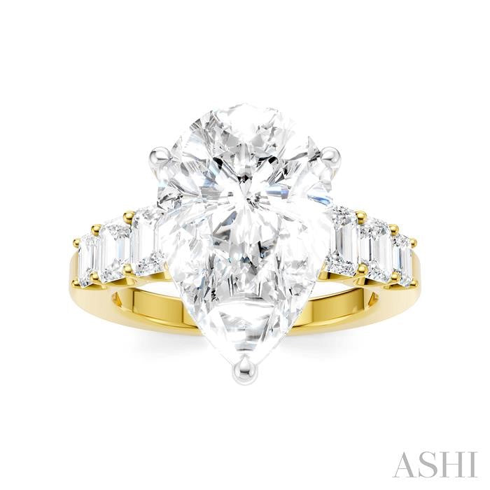 1 1/4 Ctw Pear Shape Emerald and Round Cut Diamond Semi-Mount Engagement Ring in 14K Yellow and White Gold