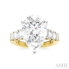 1 1/4 Ctw Pear Shape Emerald and Round Cut Diamond Semi-Mount Engagement Ring in 14K Yellow and White Gold